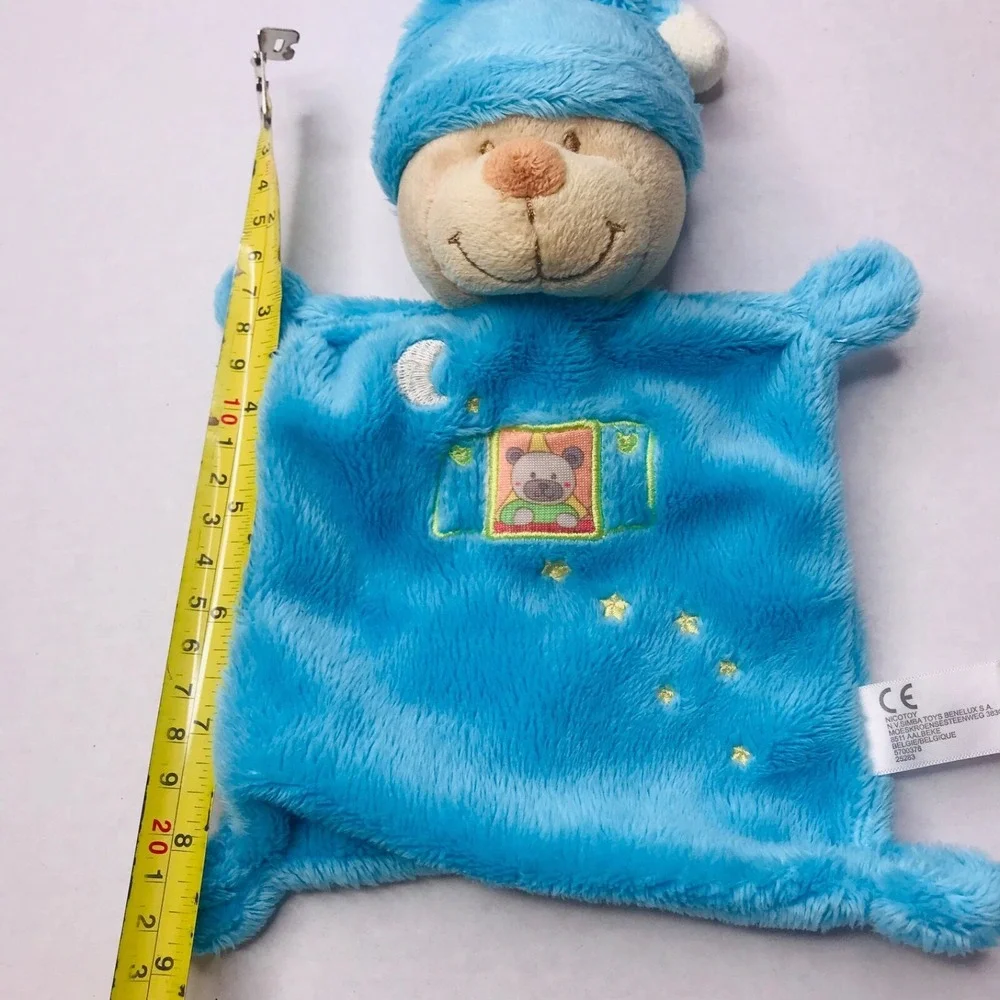Nicotoy Blue Teddy Bear Security Blanket Doudou NuNu Stars Moon Lovey Plush